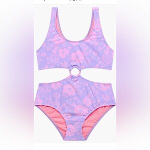 NWT Beach Lingo Girls Lavender & Pink Floral Cutout One-Piece Swimsuit Size 16